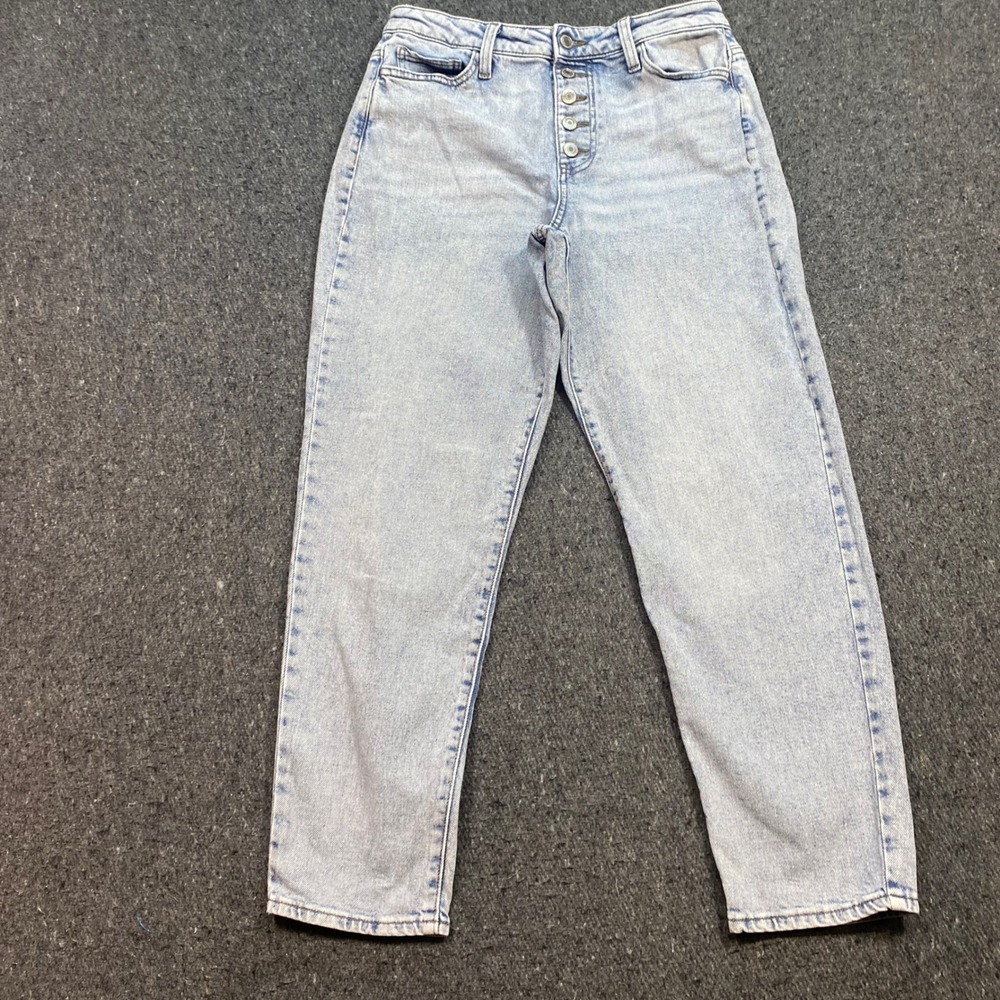 SO High Rise Mom Jeans Sz 7 Womens Light Wash Blue Y2K Skater Button Fly Pants